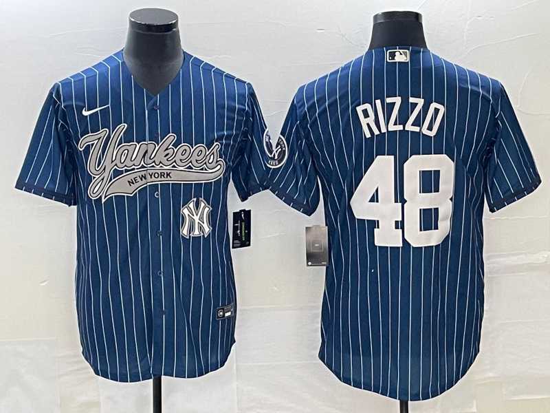 Mens New York Yankees #48 Anthony Rizzo Navy With Patch Cool Base Stitched Baseball Jersey